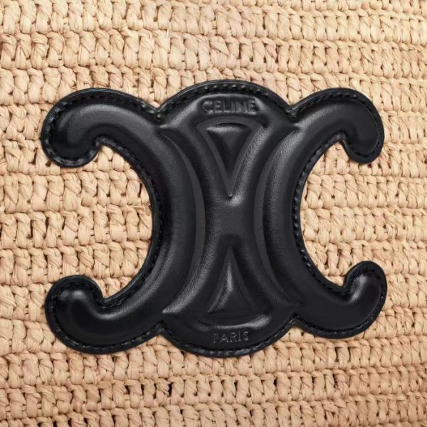 CHAIN BUCKET CELINE CLASSIC PANIER IN RAFFIA AND CALFSKIN NATURAL / BLACK