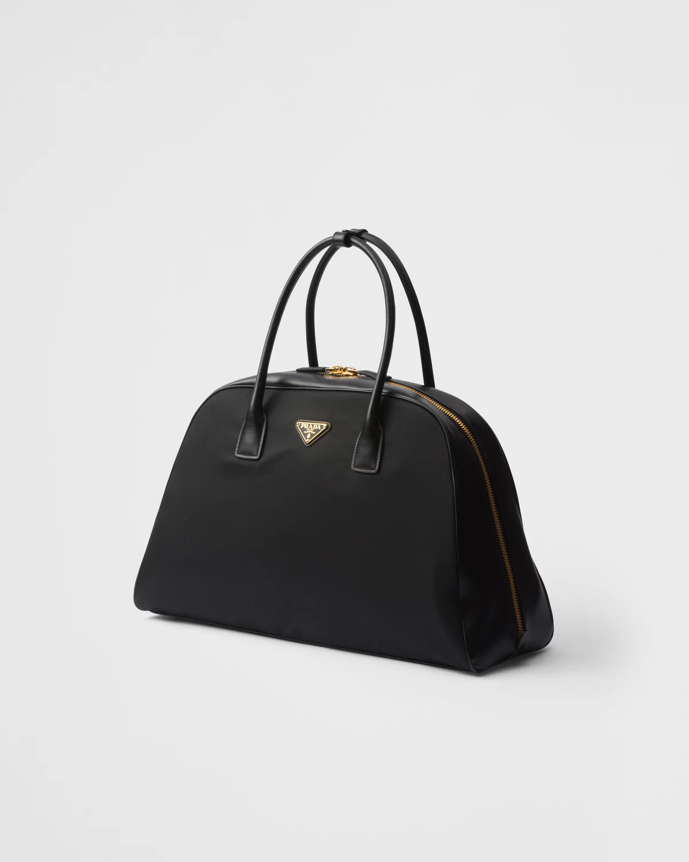 Large Re-Nylon and leather top-handle bag
