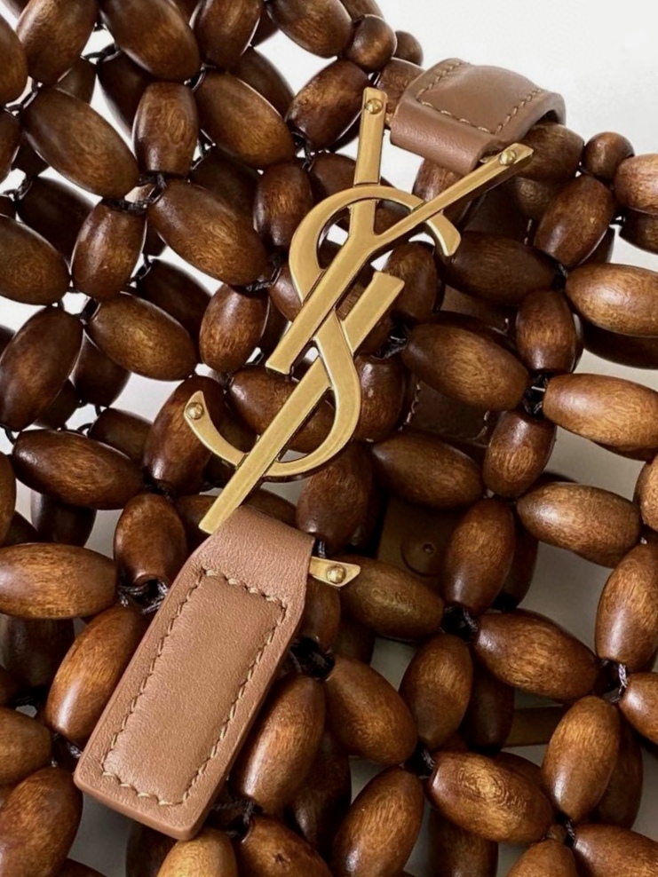 Saint Laurent Le 5 A 7 YSL Beaded Wood Hobo Bag