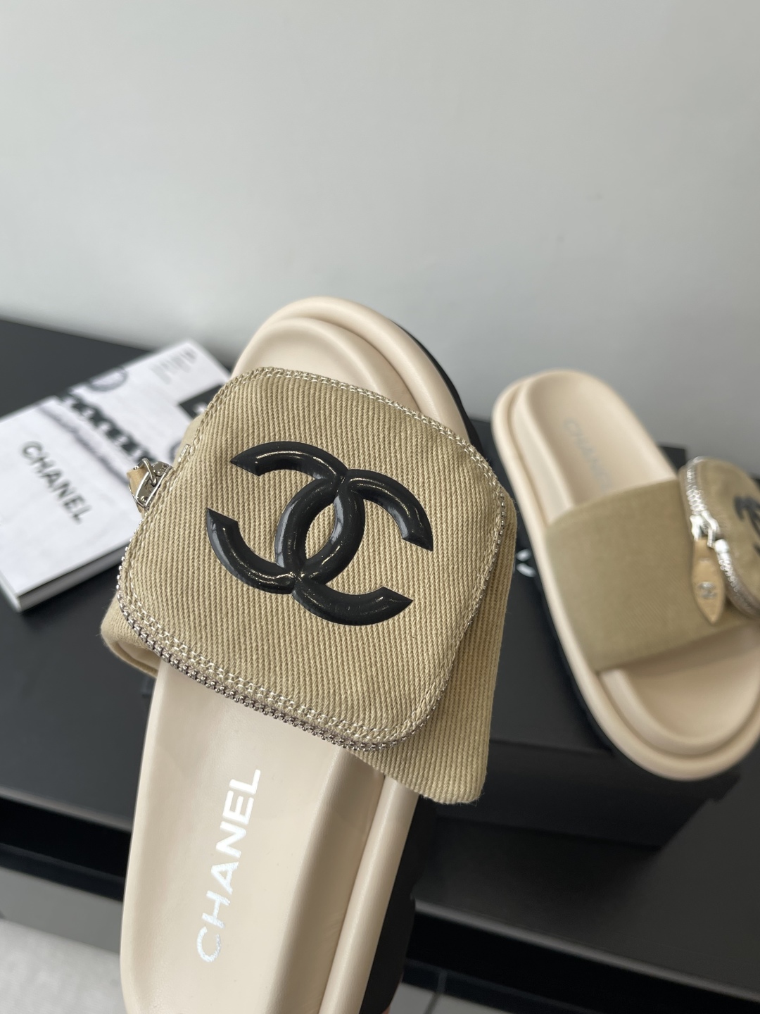 CHANEL Summer Denim Velcro Puffy Slides