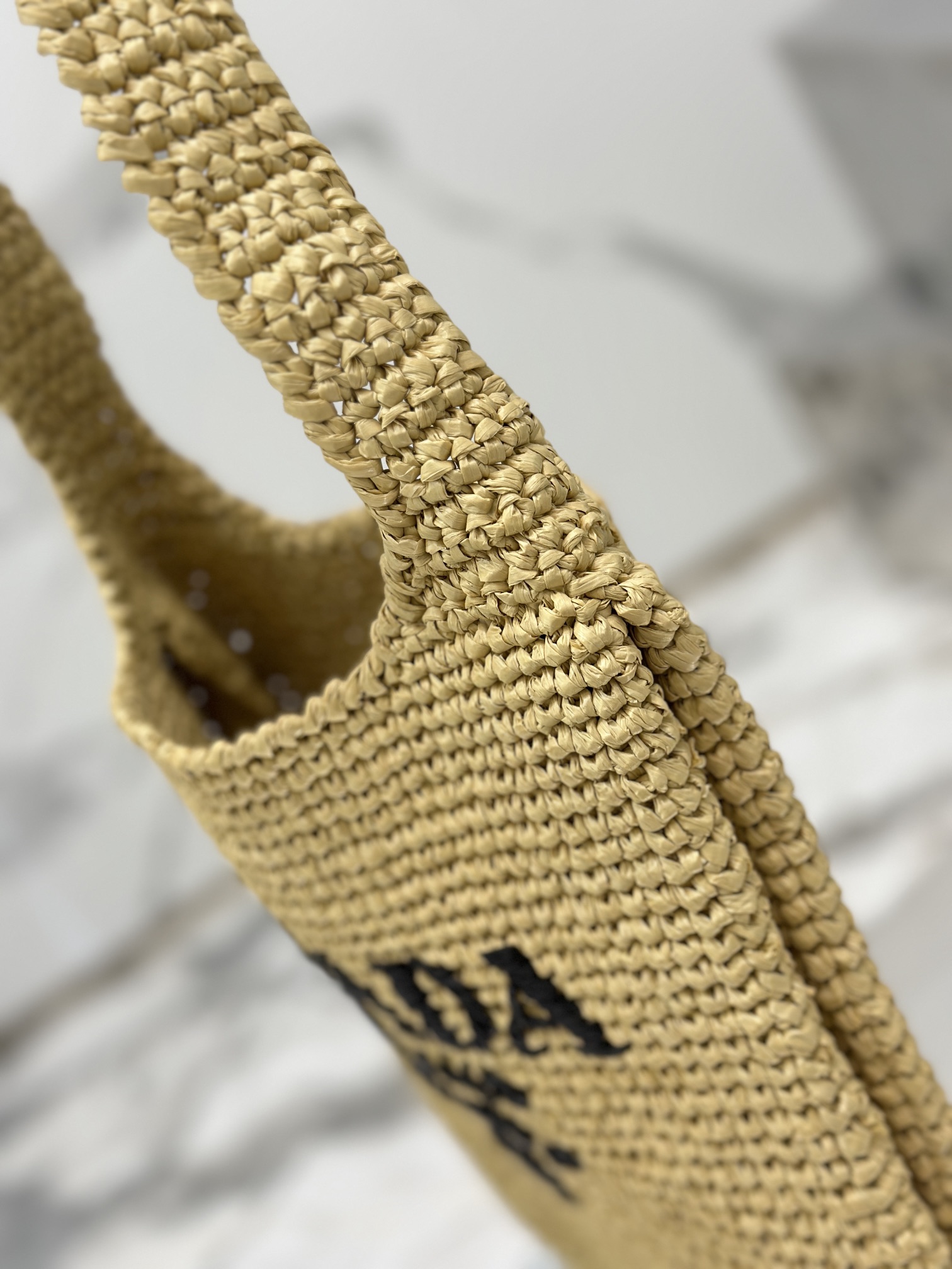 Prada Raffia Leather-Trimmed Tote