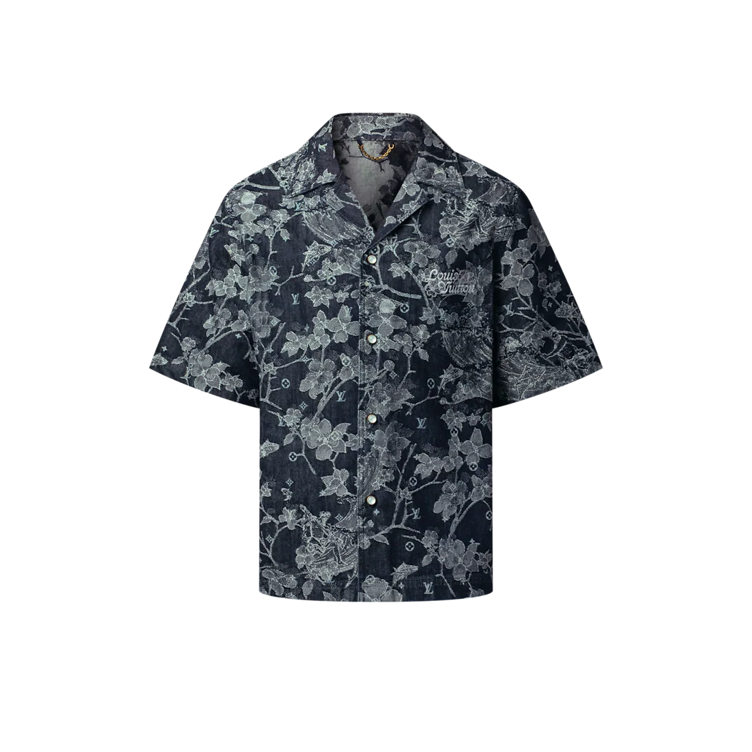 LV New Jacquard Denim Short-Sleeved Shirt