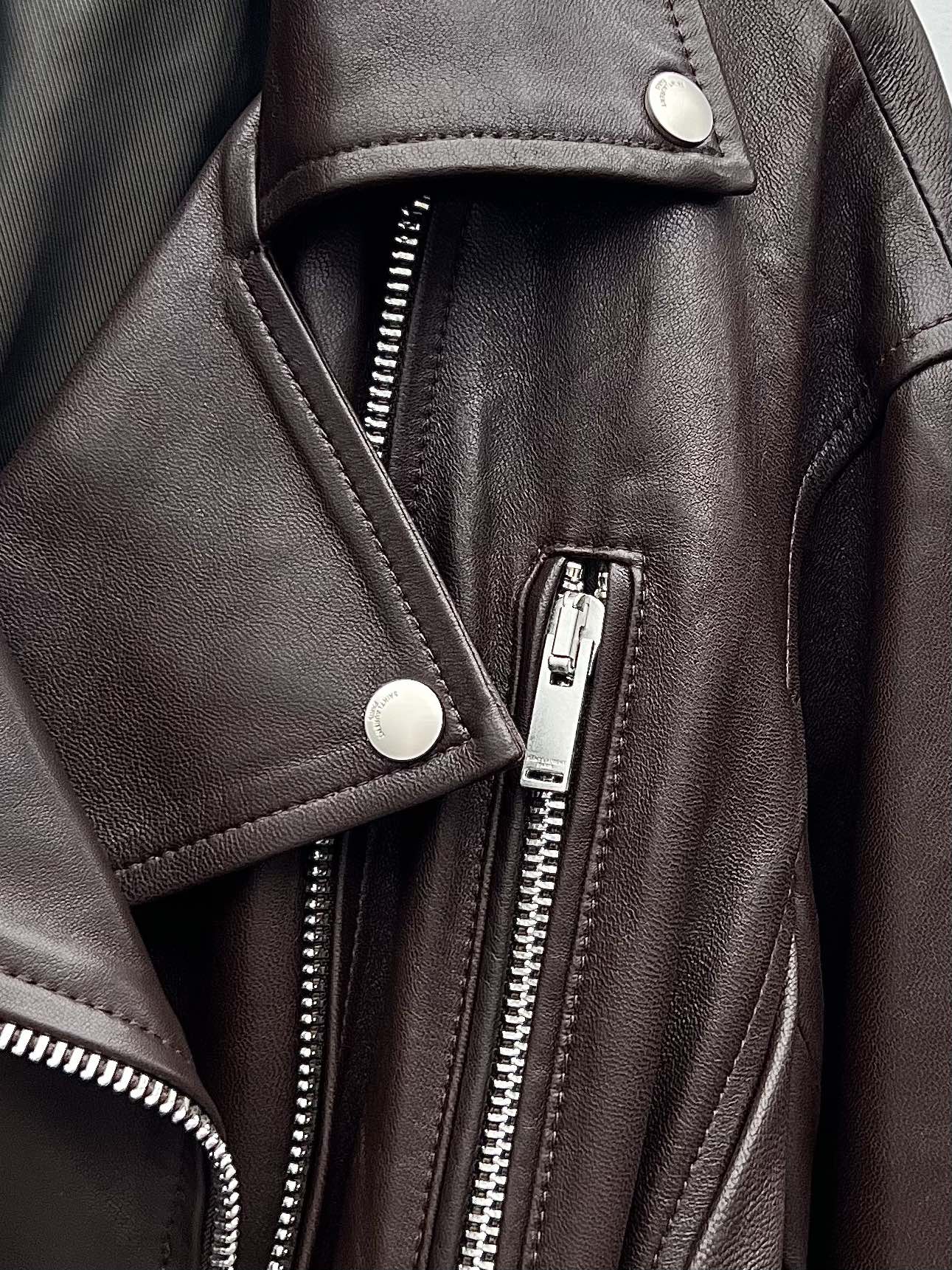 Saint Laurent Waist-Cinched Leather Jacket