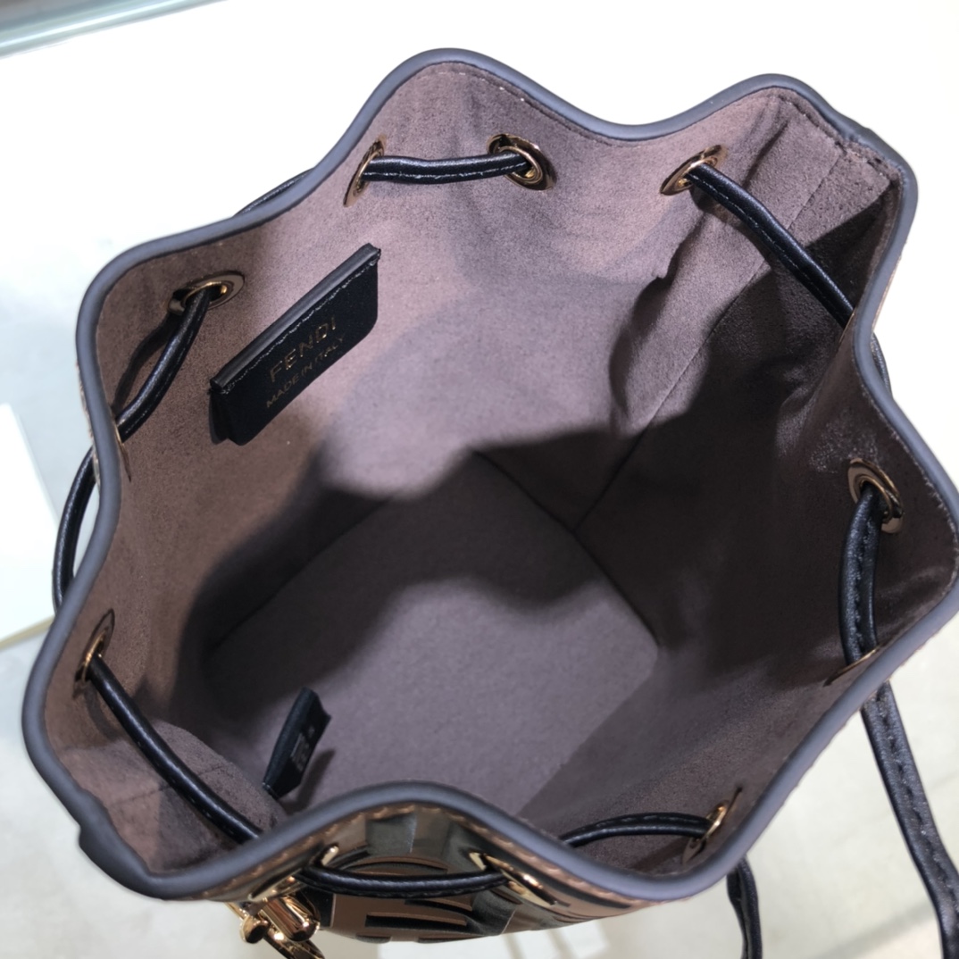 FENDI-Calfskin FF Logo Bucket Bag-Caramel