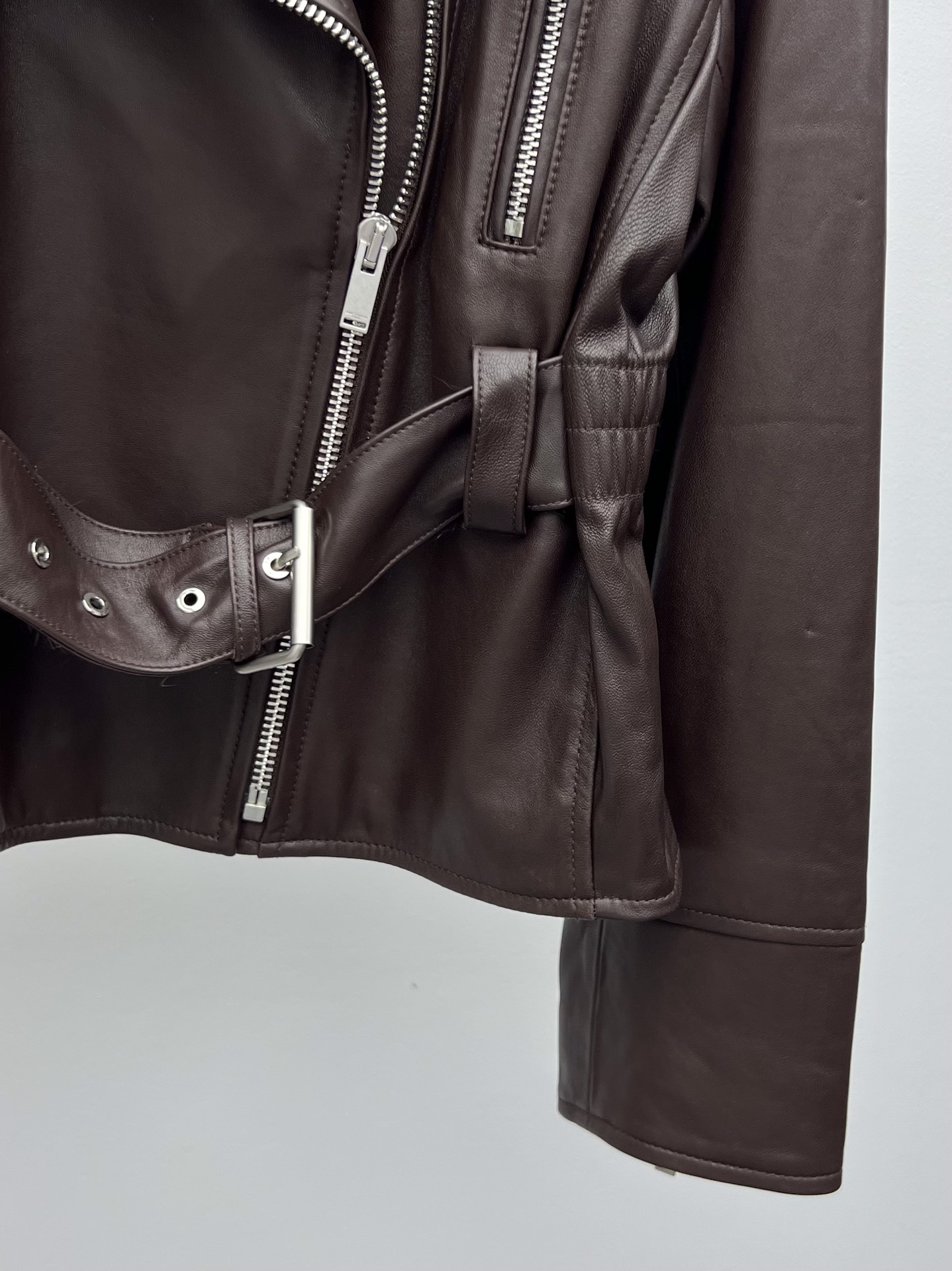 Saint Laurent Waist-Cinched Leather Jacket