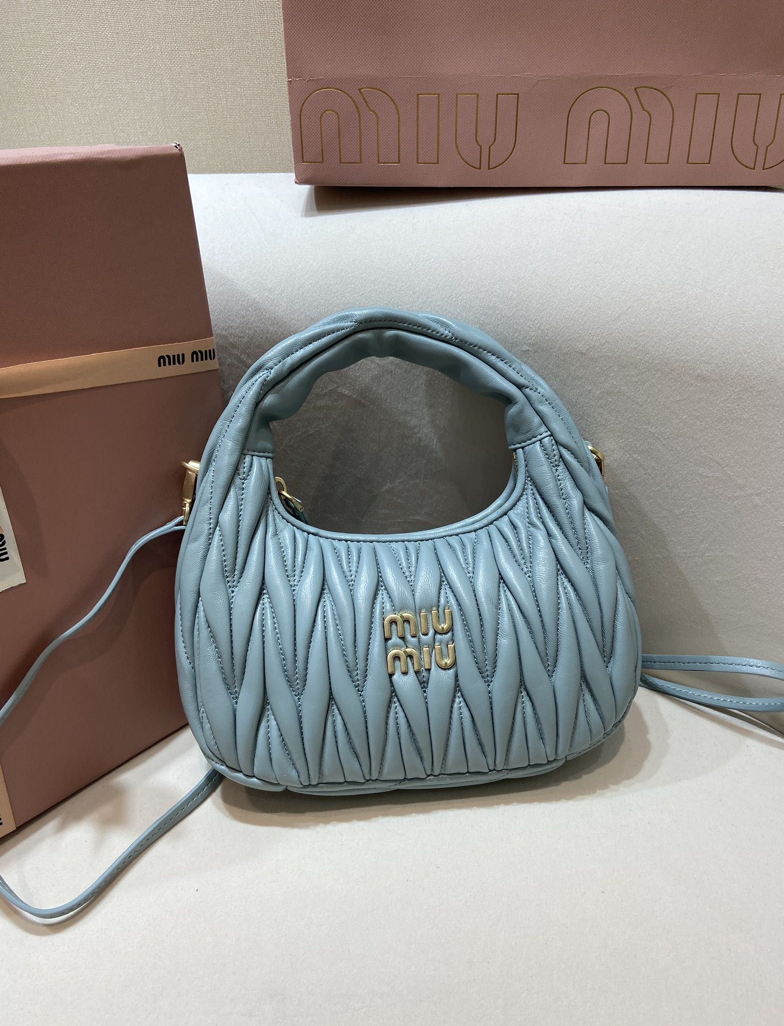 MIUMIU Wander matelassé nappa leather hobo bag