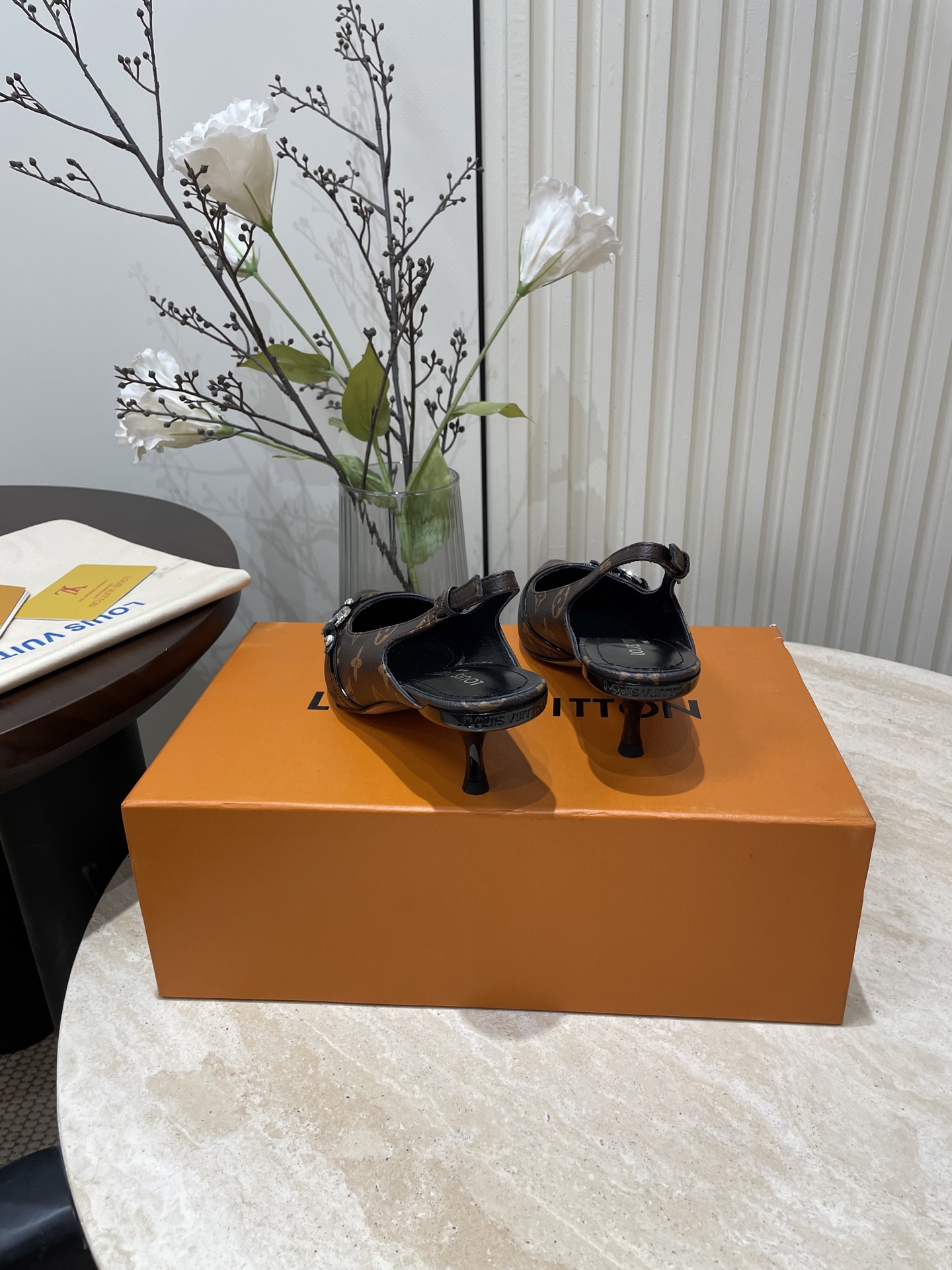 L V Pointed-Toe Slingback Heeled Sandals