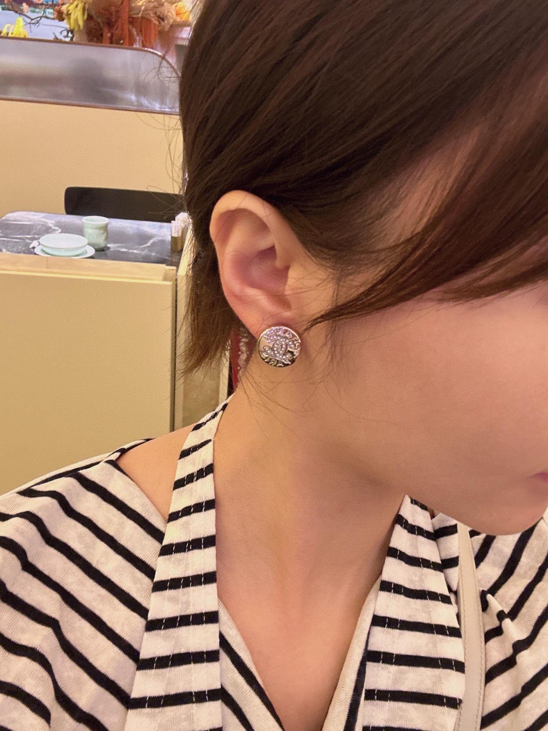 Chanel Button-Style Round Earrings