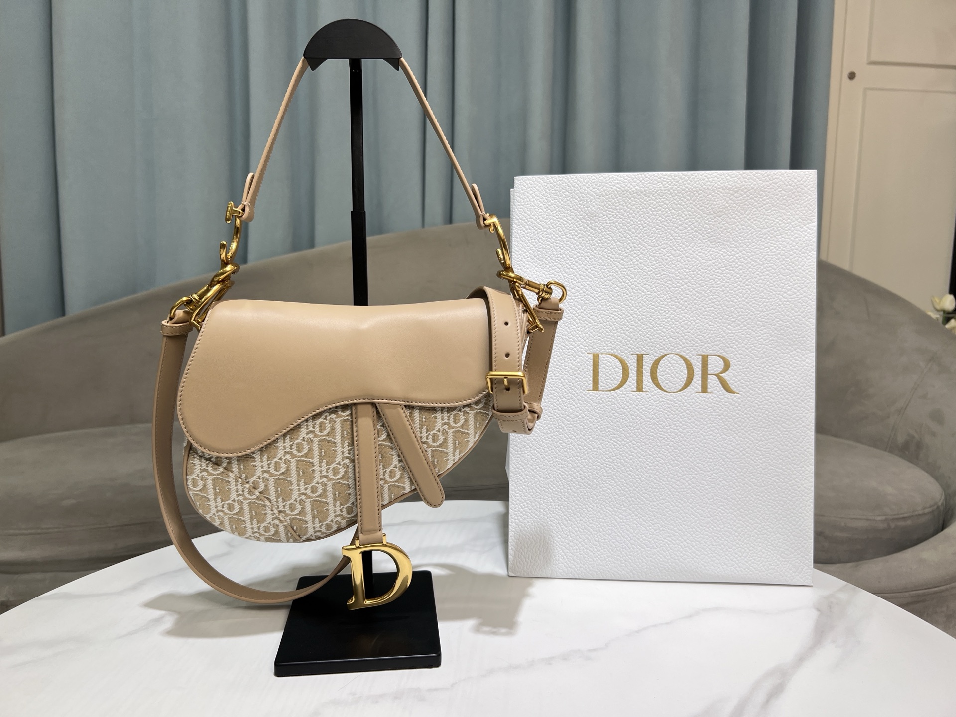 Dior Saddle Bag in Beige Oblique Jacquard