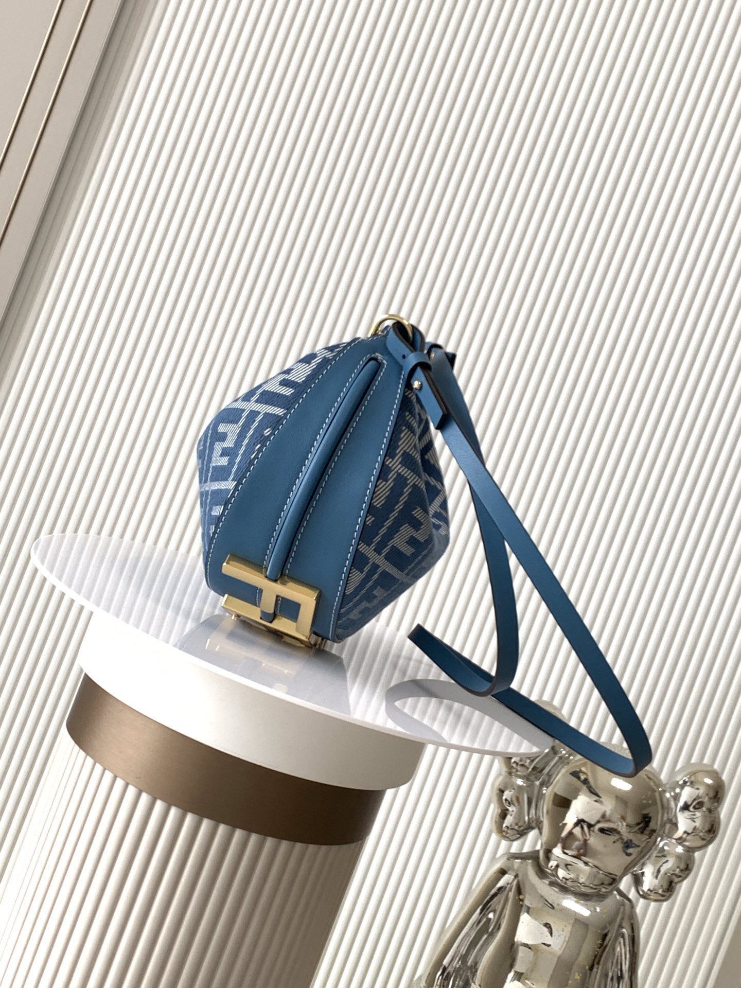 Fendigraphy Mini Blue denim-effect FF jacquard mini-bag