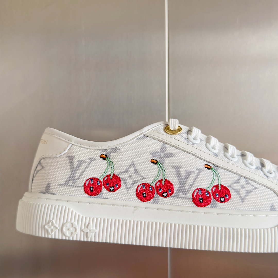 LV Lagoon Denim Monogram Embossed Canvas Sneakers-cherry