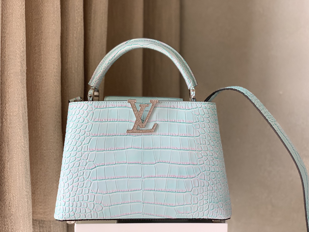 CAPUCINES-blue silk rose diamond buckle crocodile pattern