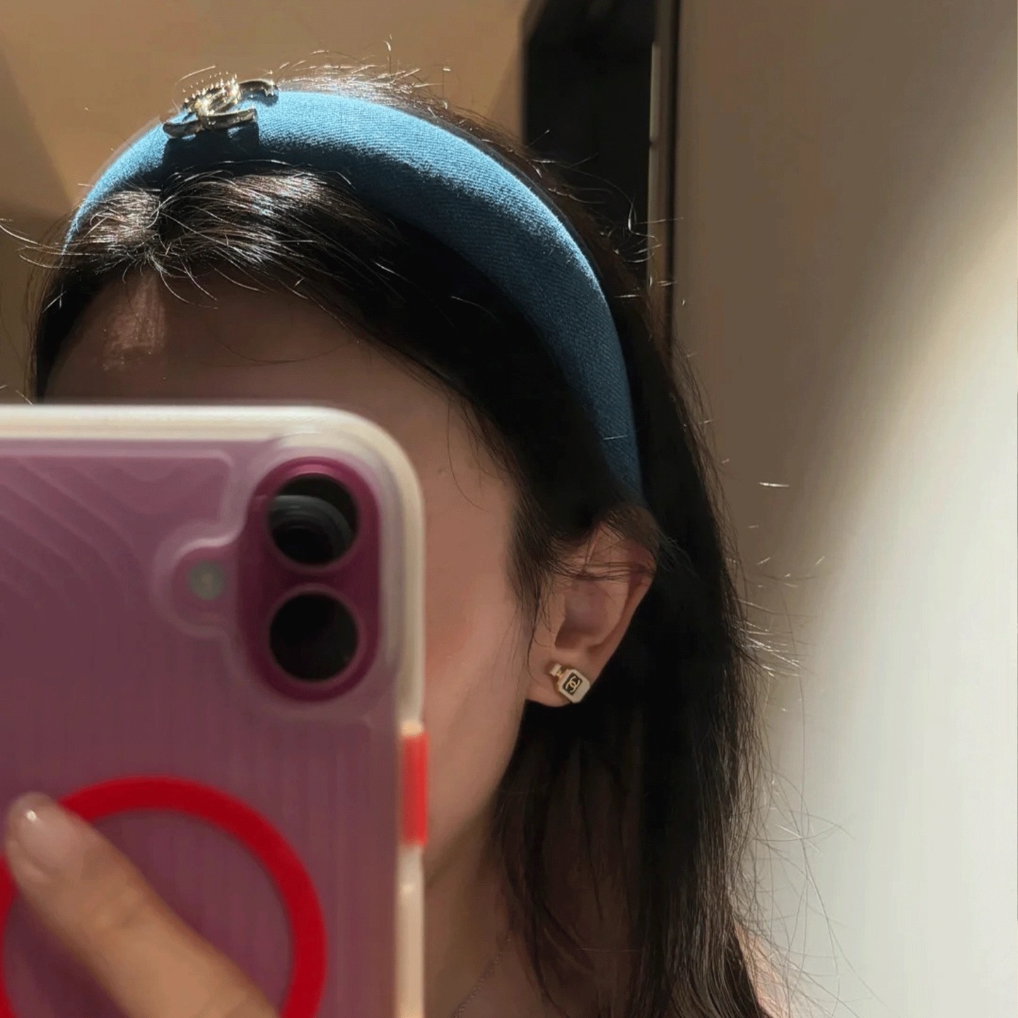 New Gold Double C Denim Wide Headband