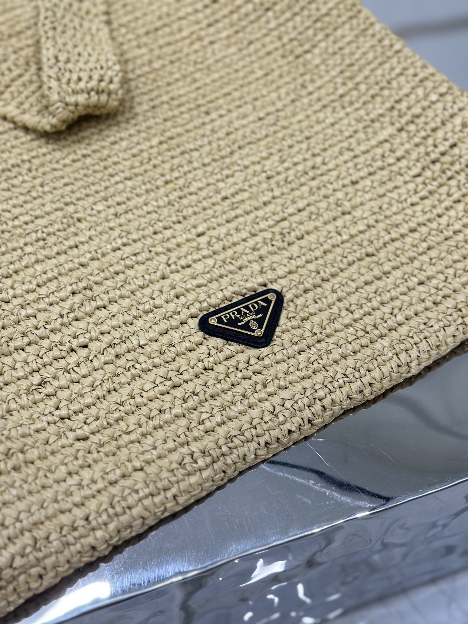 Prada Raffia Leather-Trimmed Tote