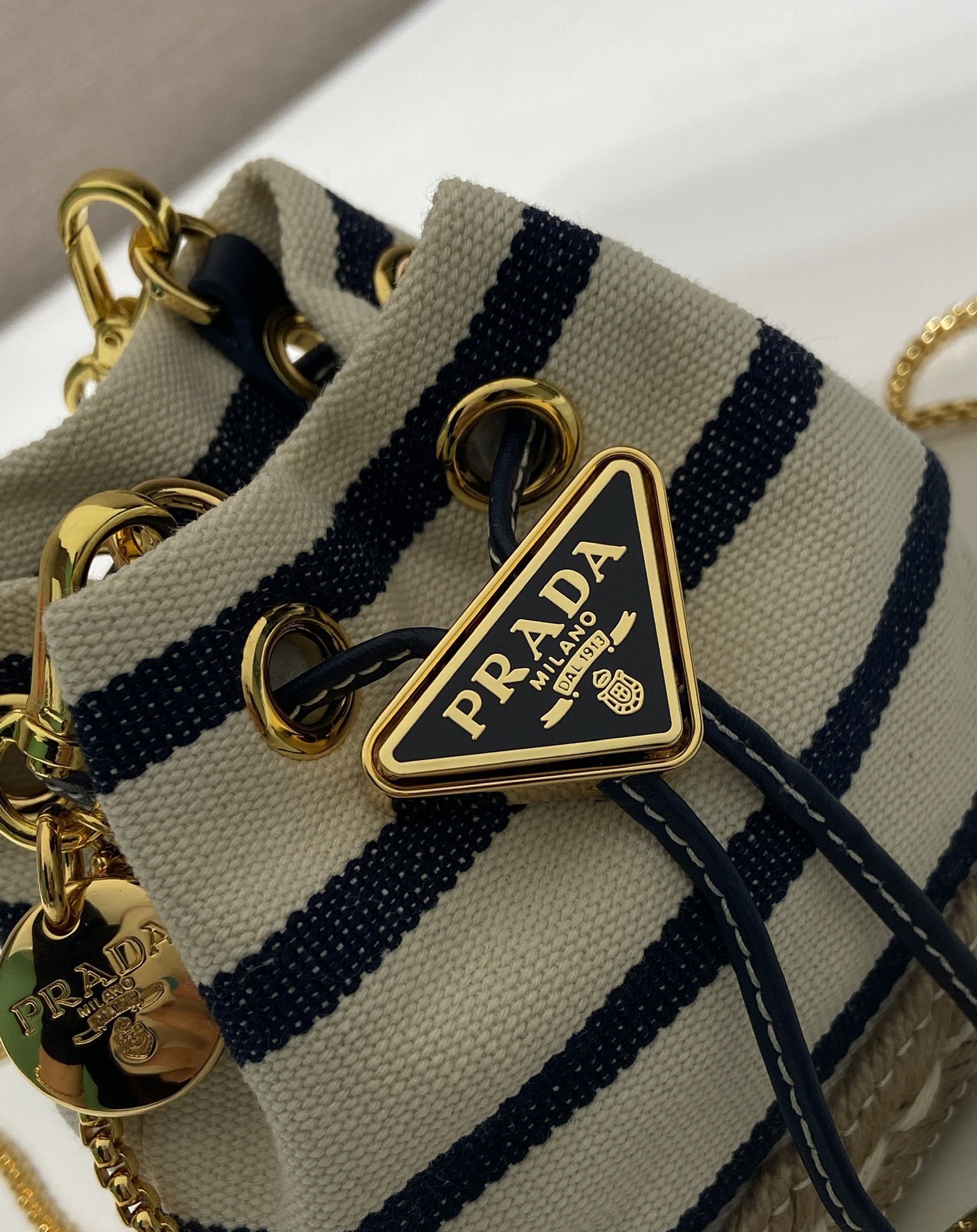 PRADA Striped fabric mini-pouch