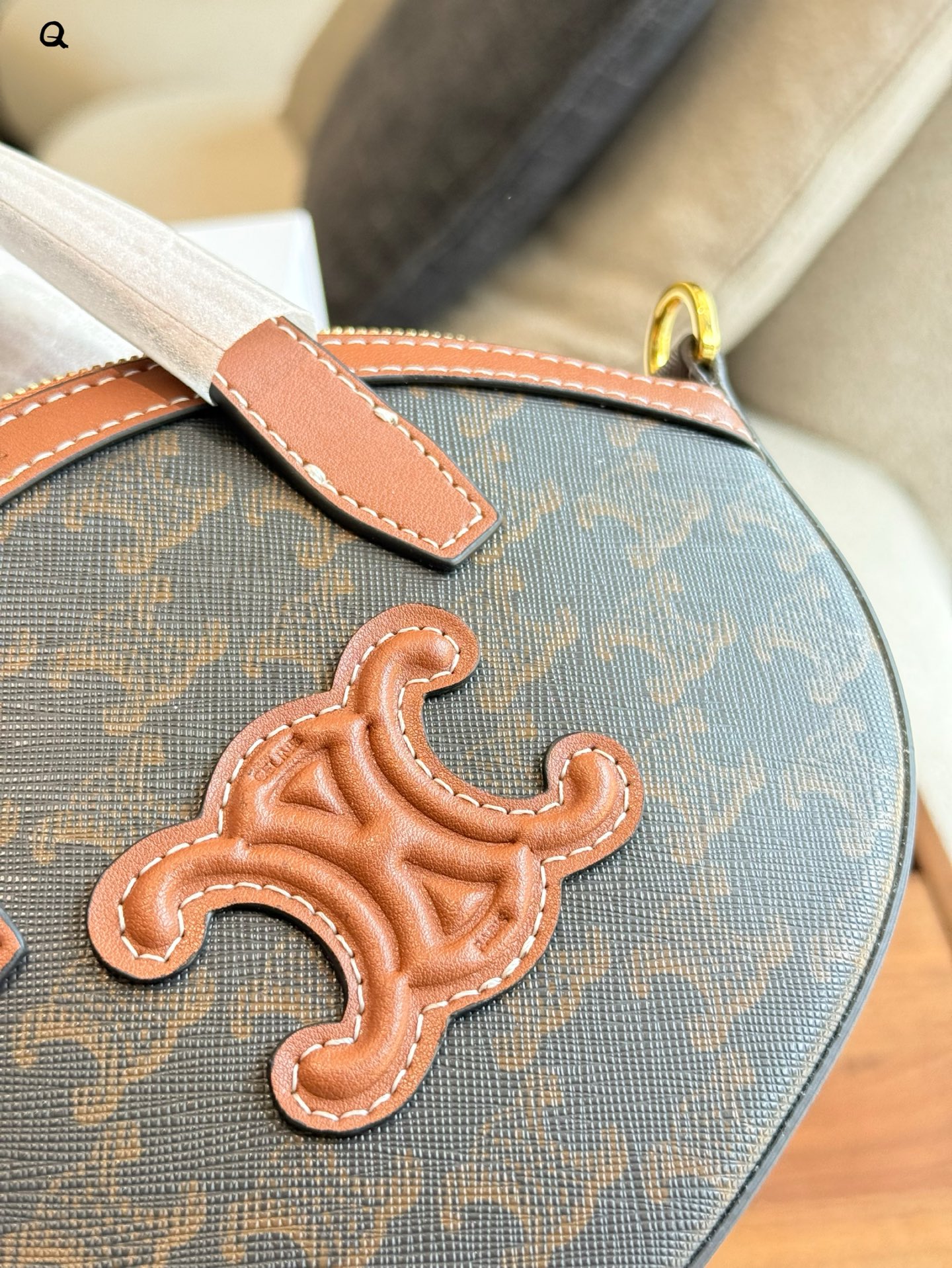 Celine OVAL BAG IN Triomphe Canvas and calfskin