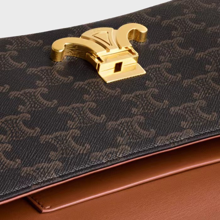 MEDIUM CELINE LOLA BAG IN TRIOMPHE CANVAS AND CALFSKIN TAN