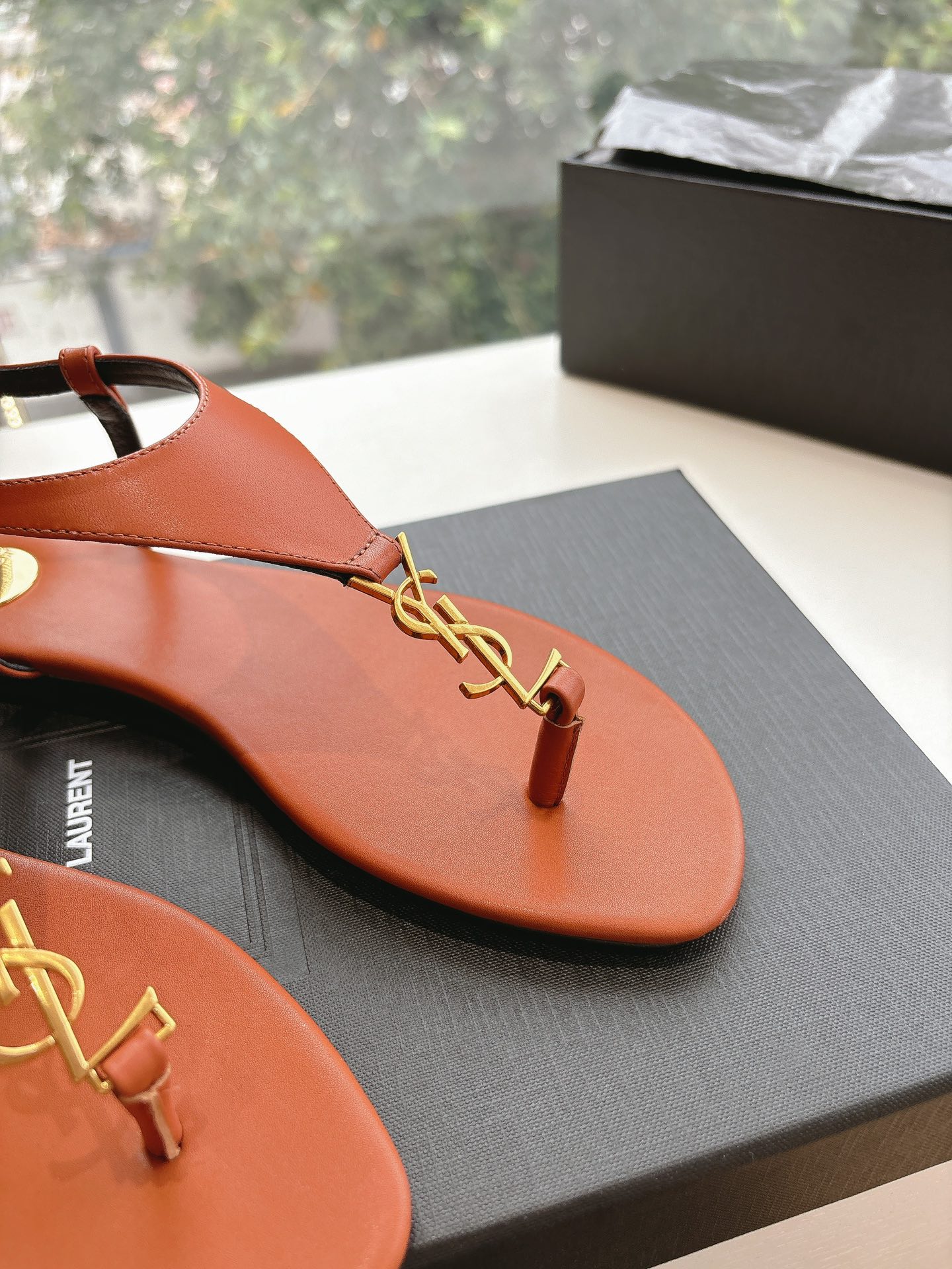 SAINT LAURENT Crystal Chain Peep-Toe Sandals