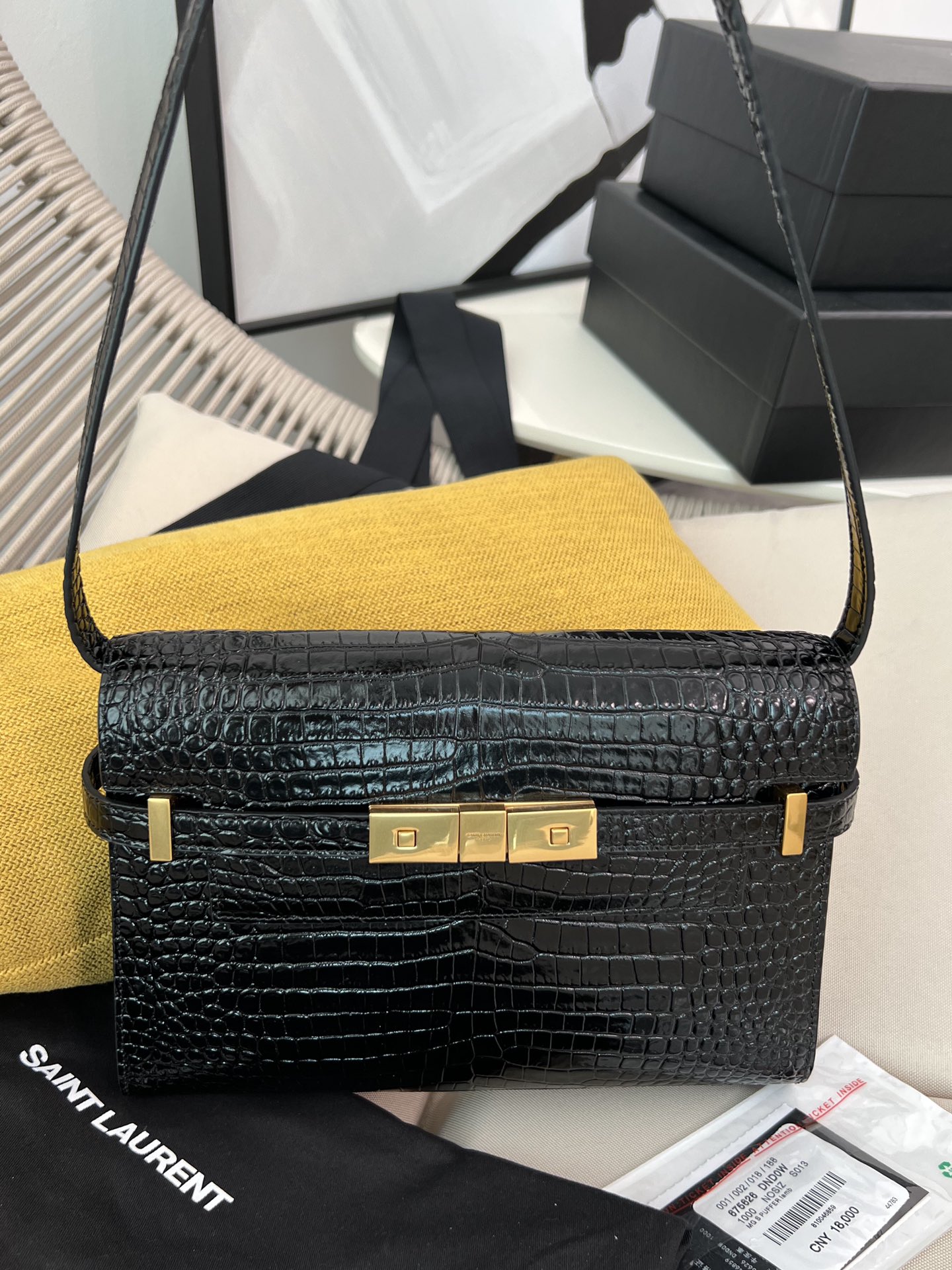 YSL-Manhattan small crocodile-effect leather shoulder bag