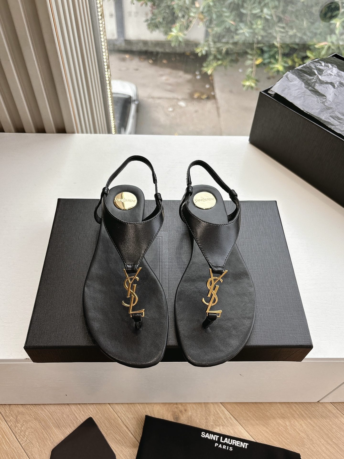 SAINT LAURENT Crystal Chain Peep-Toe Sandals