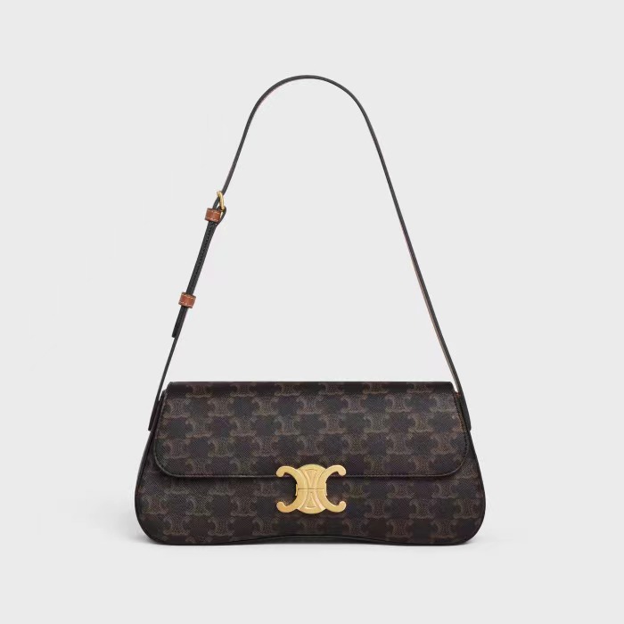 MEDIUM CELINE LOLA BAG IN TRIOMPHE CANVAS AND CALFSKIN TAN