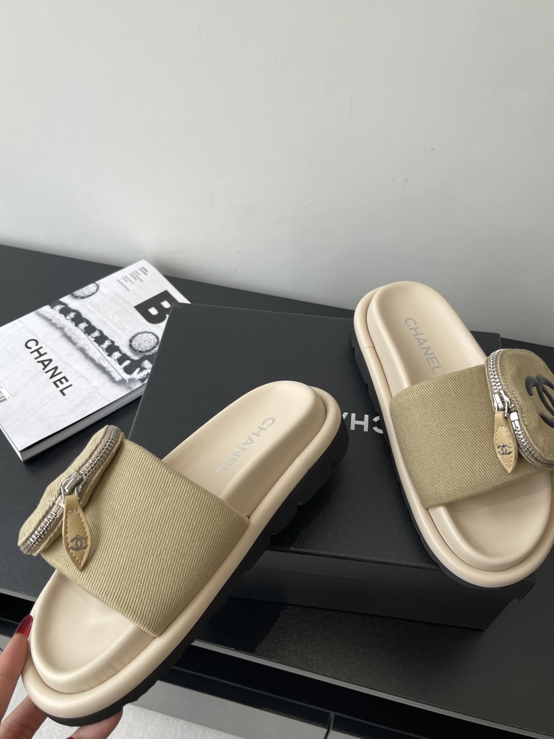 CHANEL Summer Denim Velcro Puffy Slides