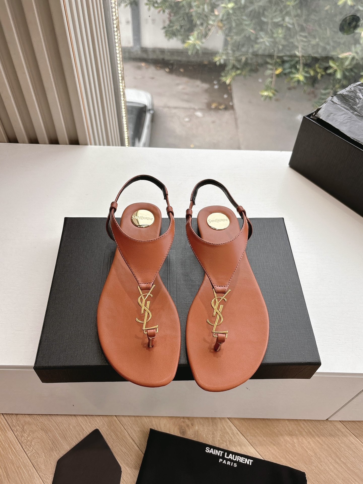 SAINT LAURENT Crystal Chain Peep-Toe Sandals