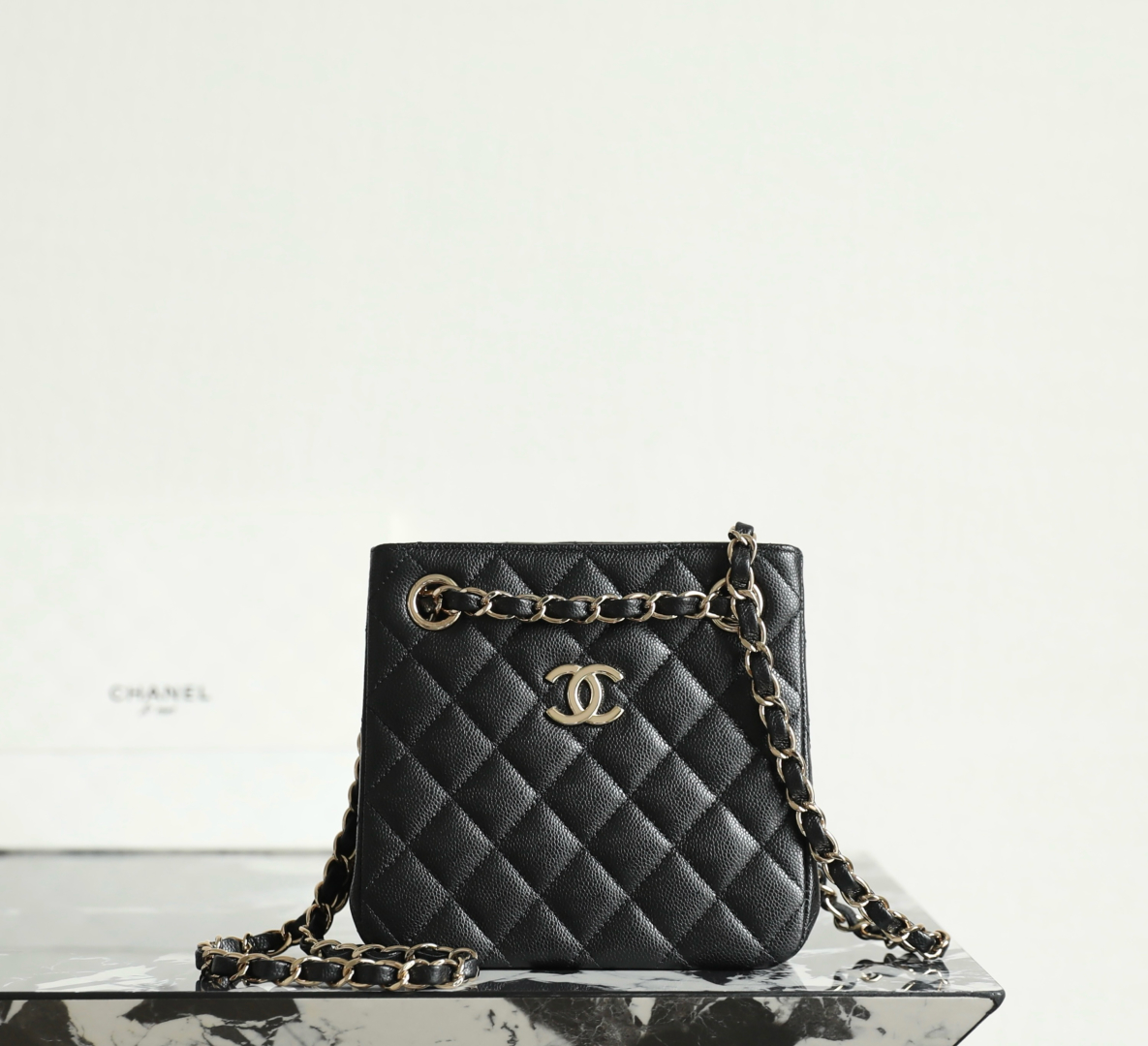 Chanel Mini Double Chain Tote Bucket Bag