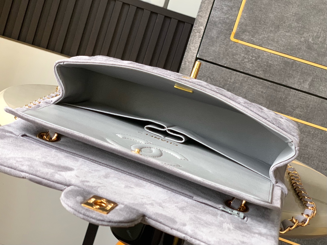 CHANEL Suede Chain Shoulder Bag – Smoky Gray
