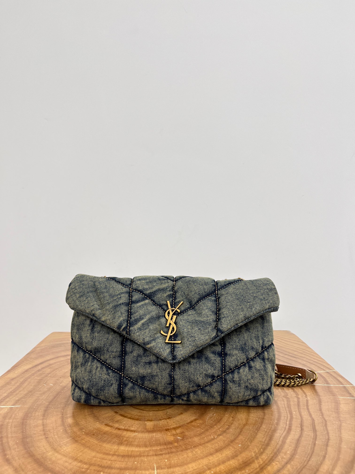 Saint Laurent Loulou Puffer Denim Shoulder Bag