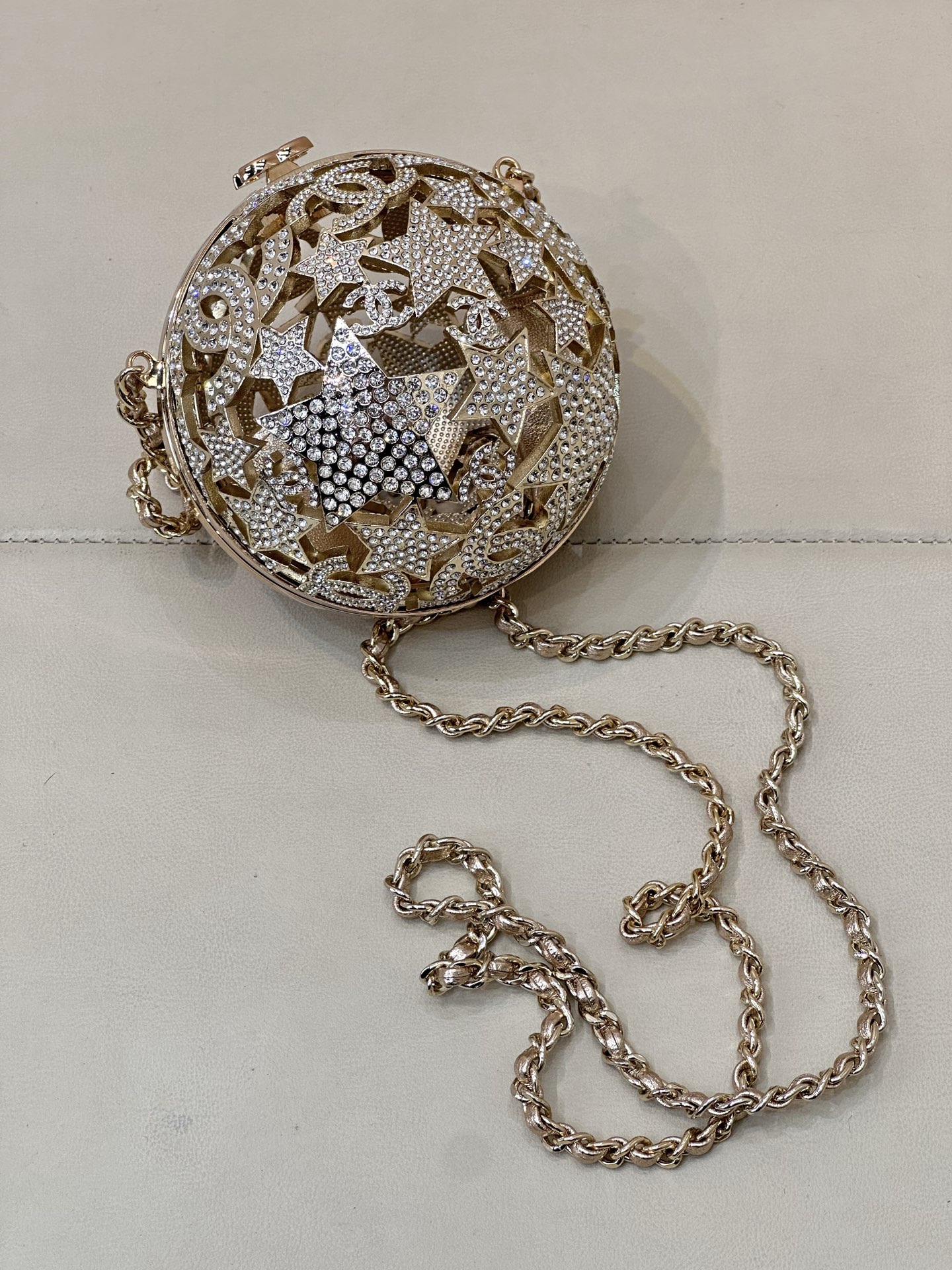 Chanel Métiers d’art Sphere Minaudiere Gold-Tone Metal & Strass Golden & Crystal