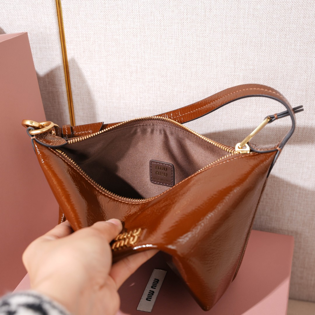 Miu Miu Glossy Crackle-Texture Lunch Tote