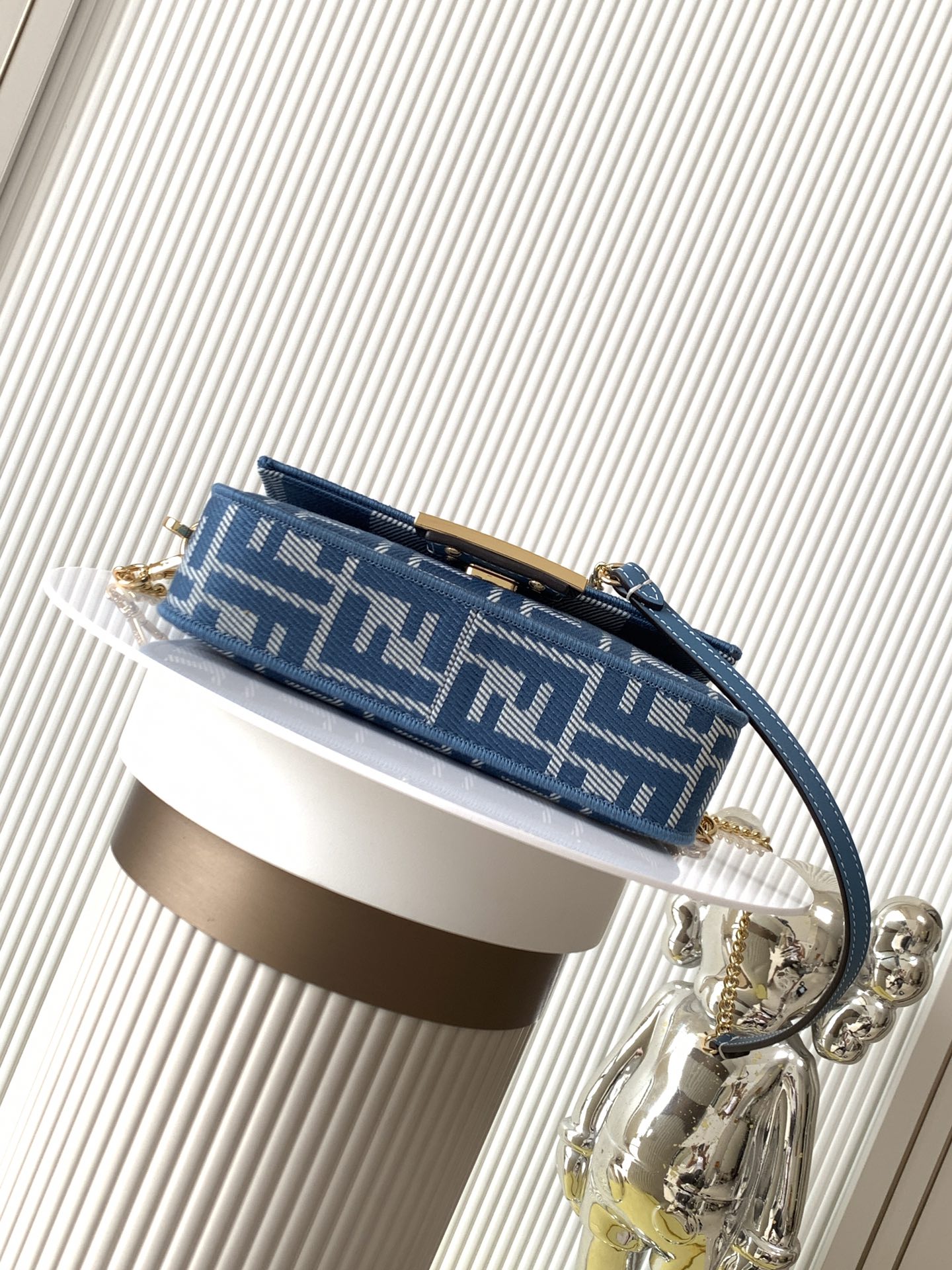 FENDI Baguette Mini Blue denim-effect FF jacquard bag