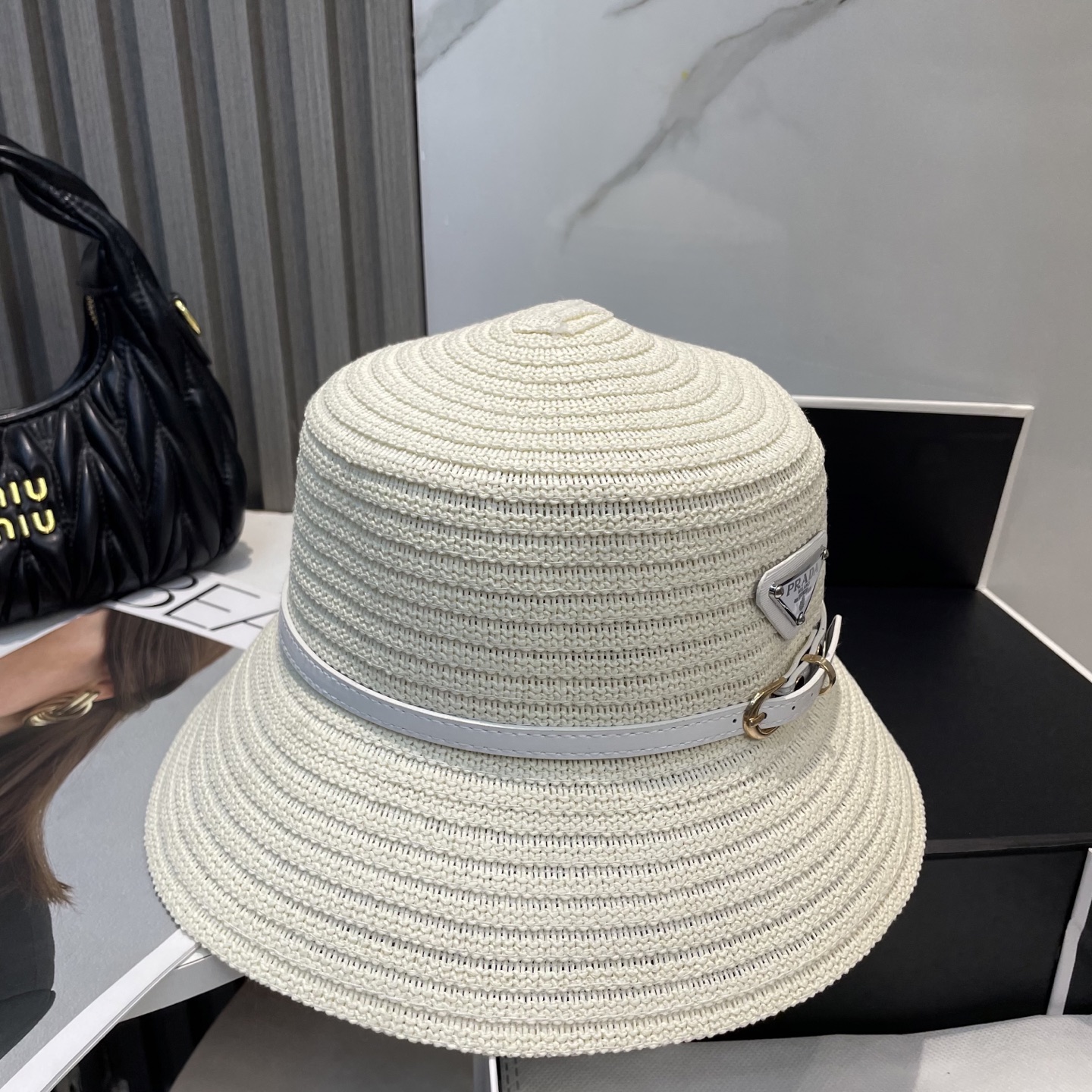 Prada Crochet Raffia Hat