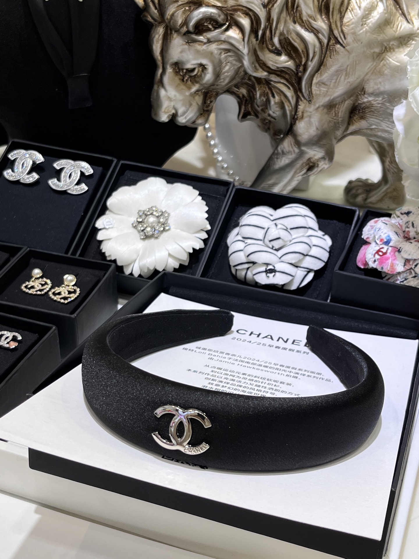 New Gold Double C Black Velvet Wide Headband