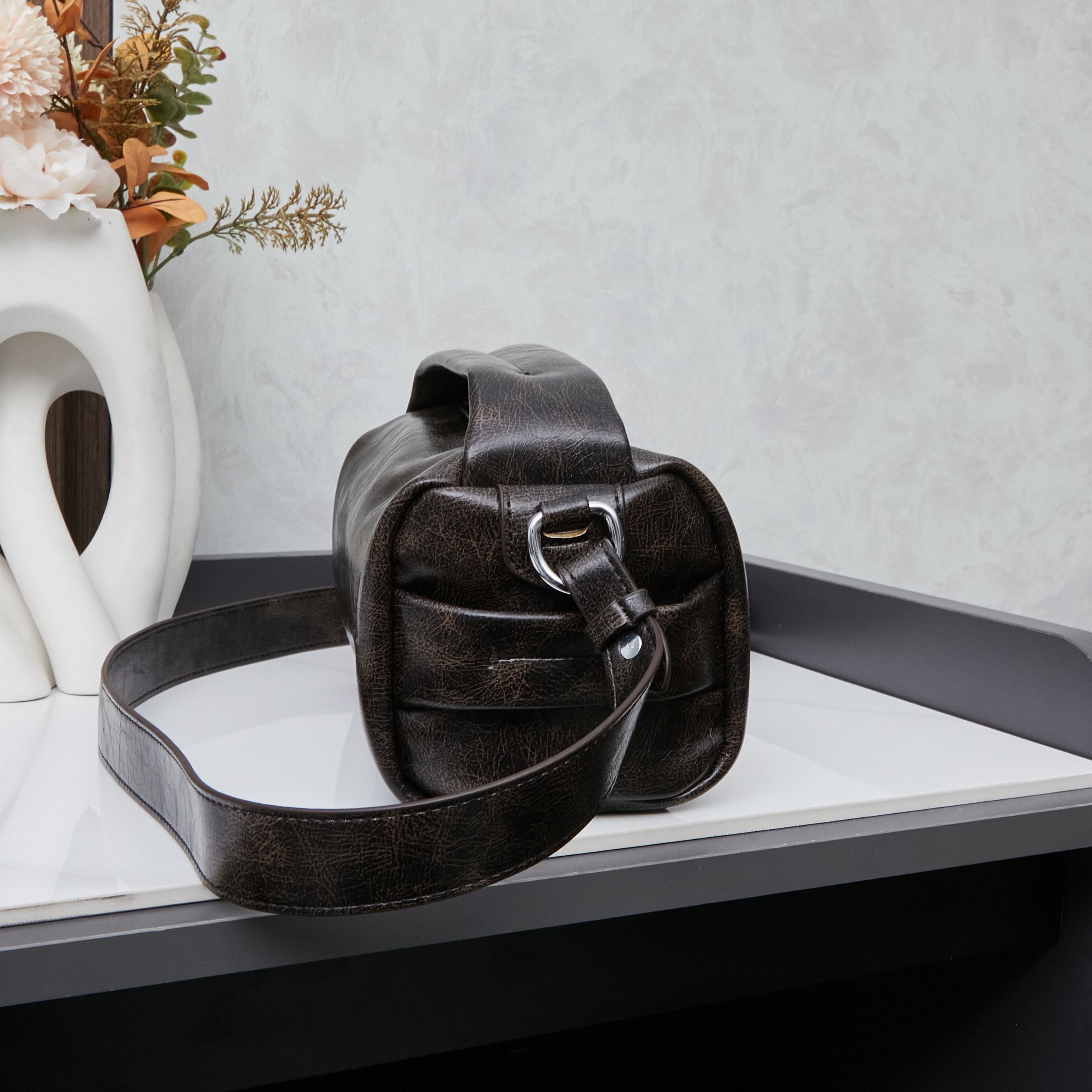 PRADA 25 Runway Collection Unisex Distressed Waxed Leather Lunchbox Bag