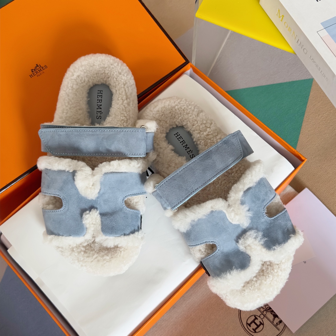 Hermès slippers baby blue