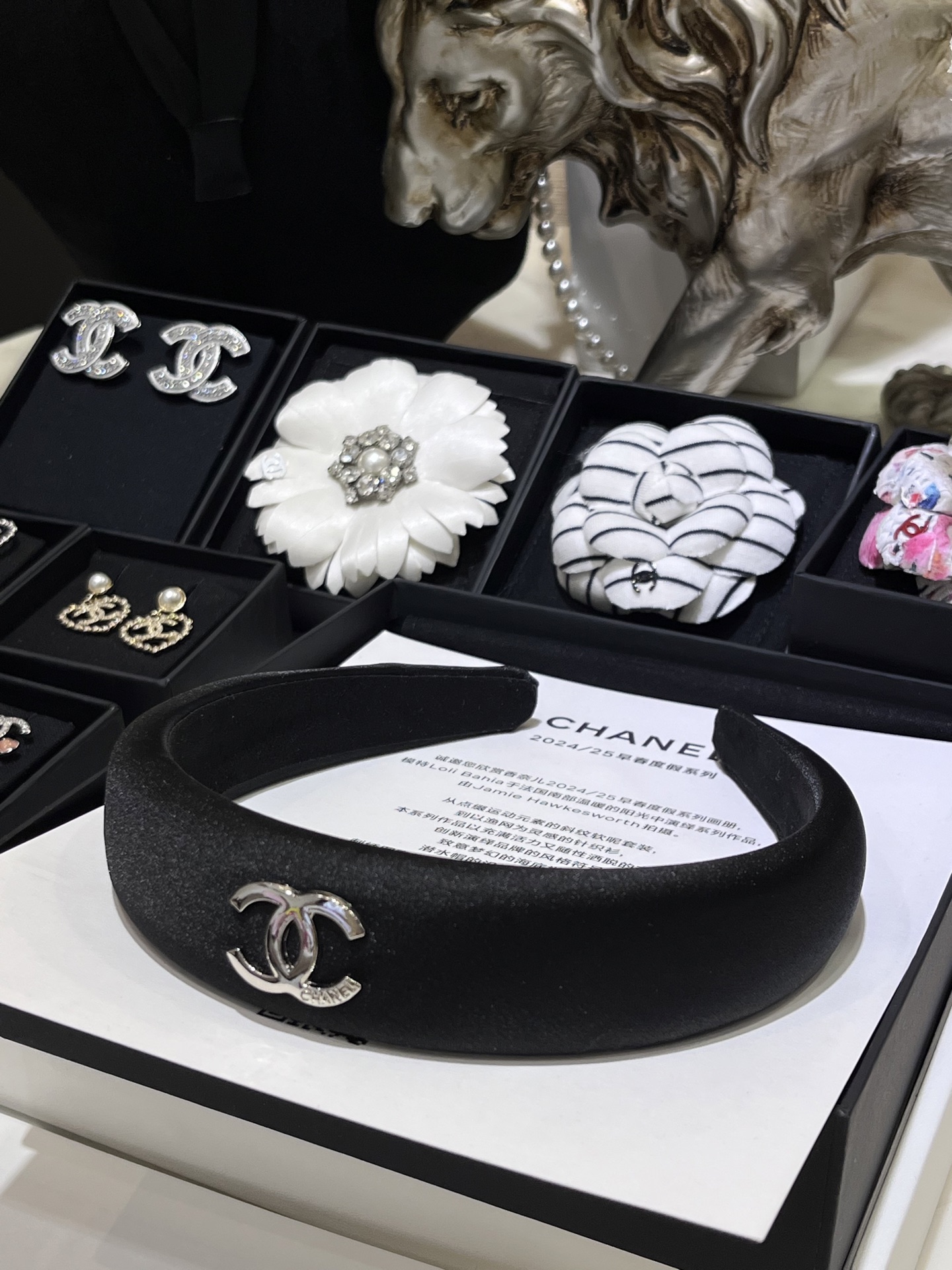 New Gold Double C Black Velvet Wide Headband