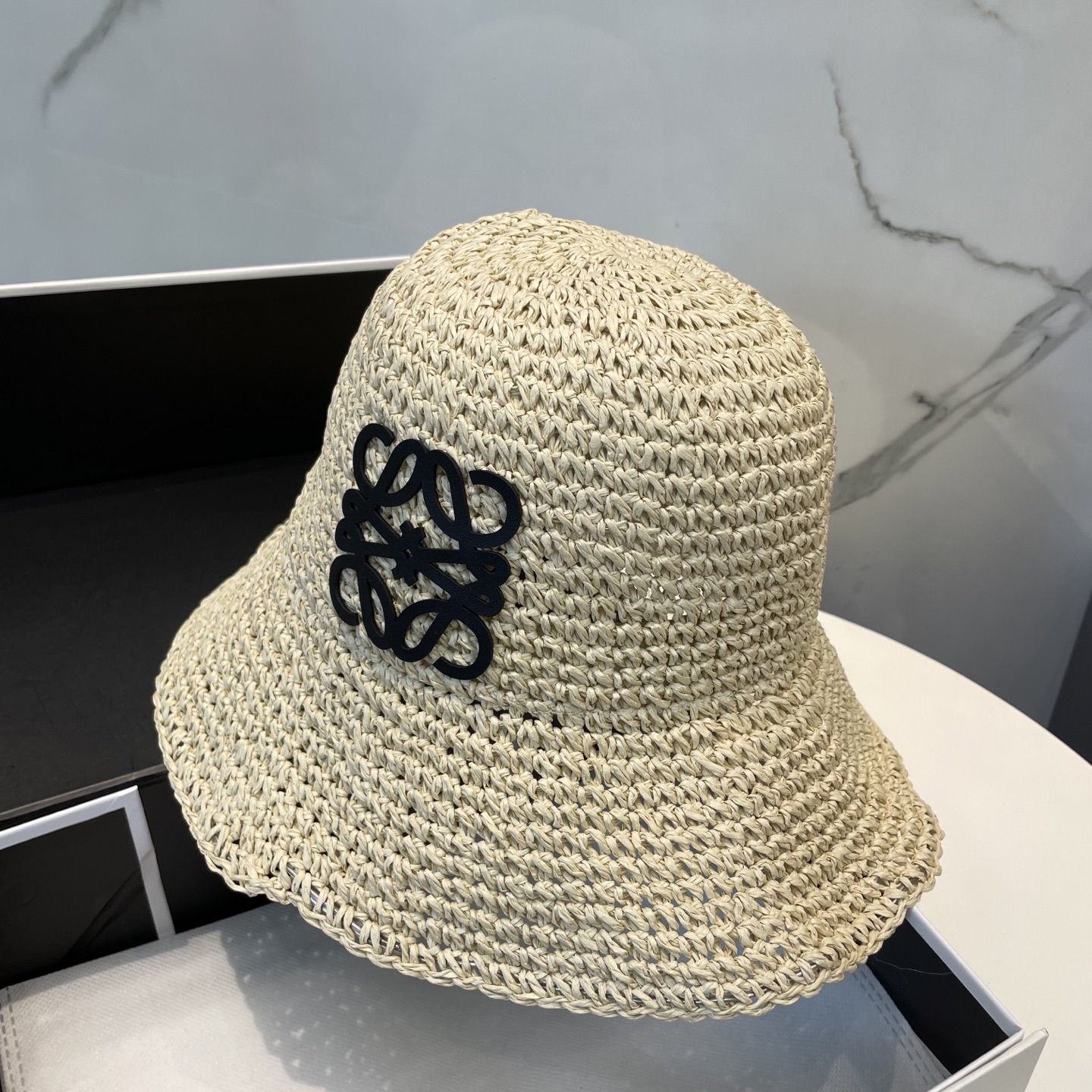 Loewe Crochet Raffia Hat in Off-White