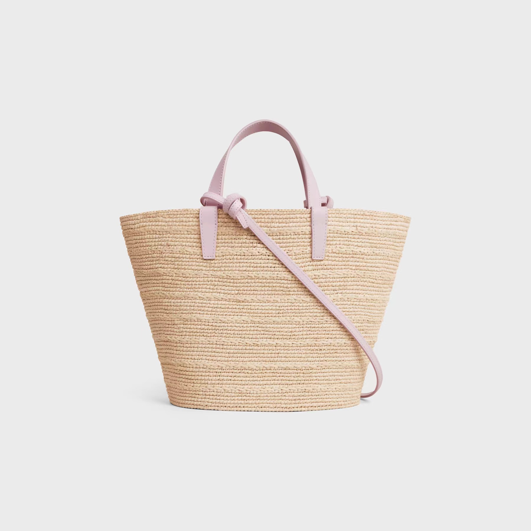 TEEN SUPPLE CELINE CLASSIC PANIER IN RAFFIA AND CALFSKIN PASTEL PINK