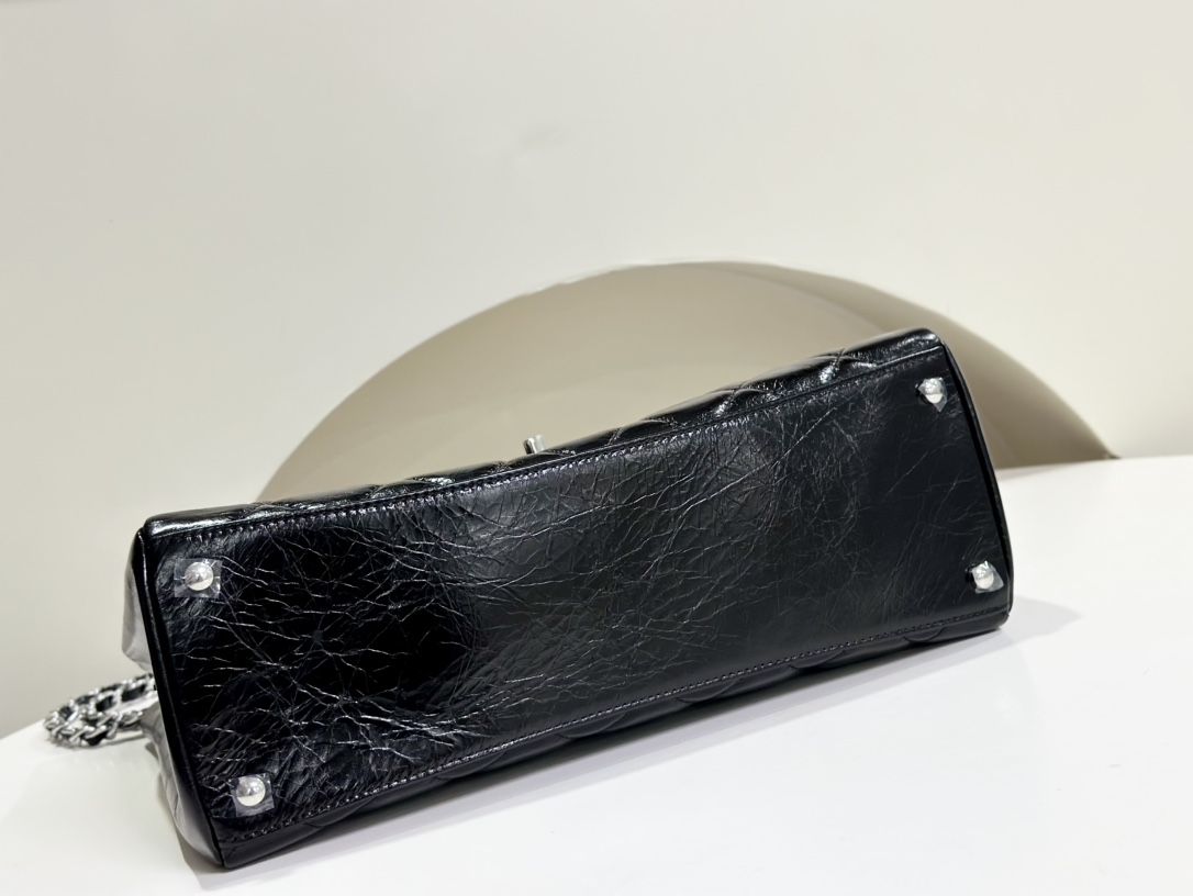 CHANEL black silver hanger bag