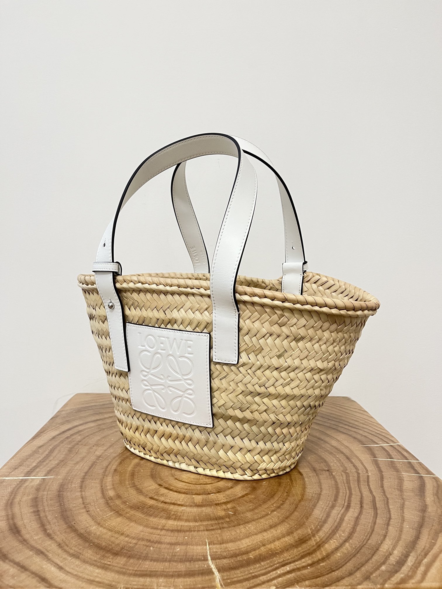 LOEWE-Palm leaf and cowhide leather Basket bag