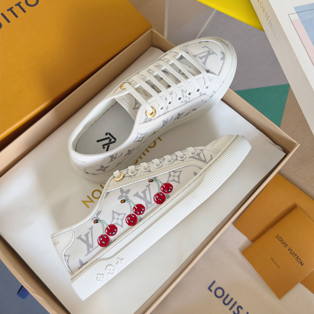LV Lagoon Denim Monogram Embossed Canvas Sneakers-cherry