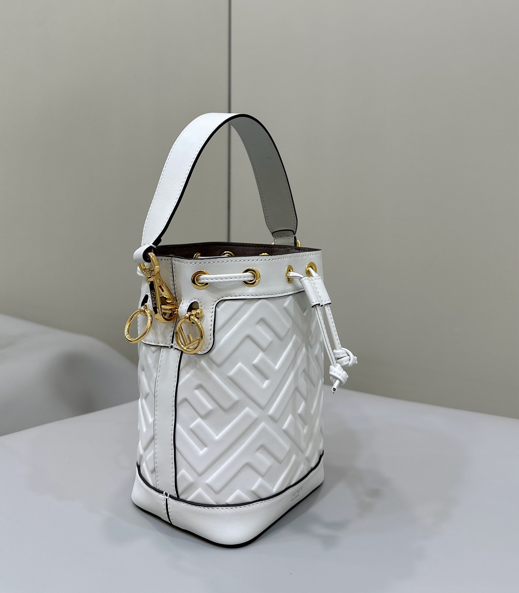FENDI-Small MON TRESOR Bucket Bag-White