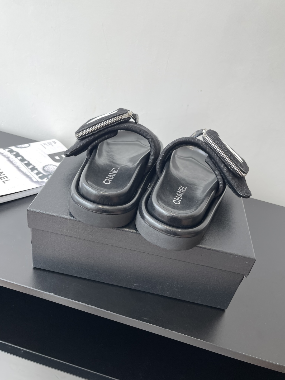 CHANEL Summer Denim Velcro Puffy Slides