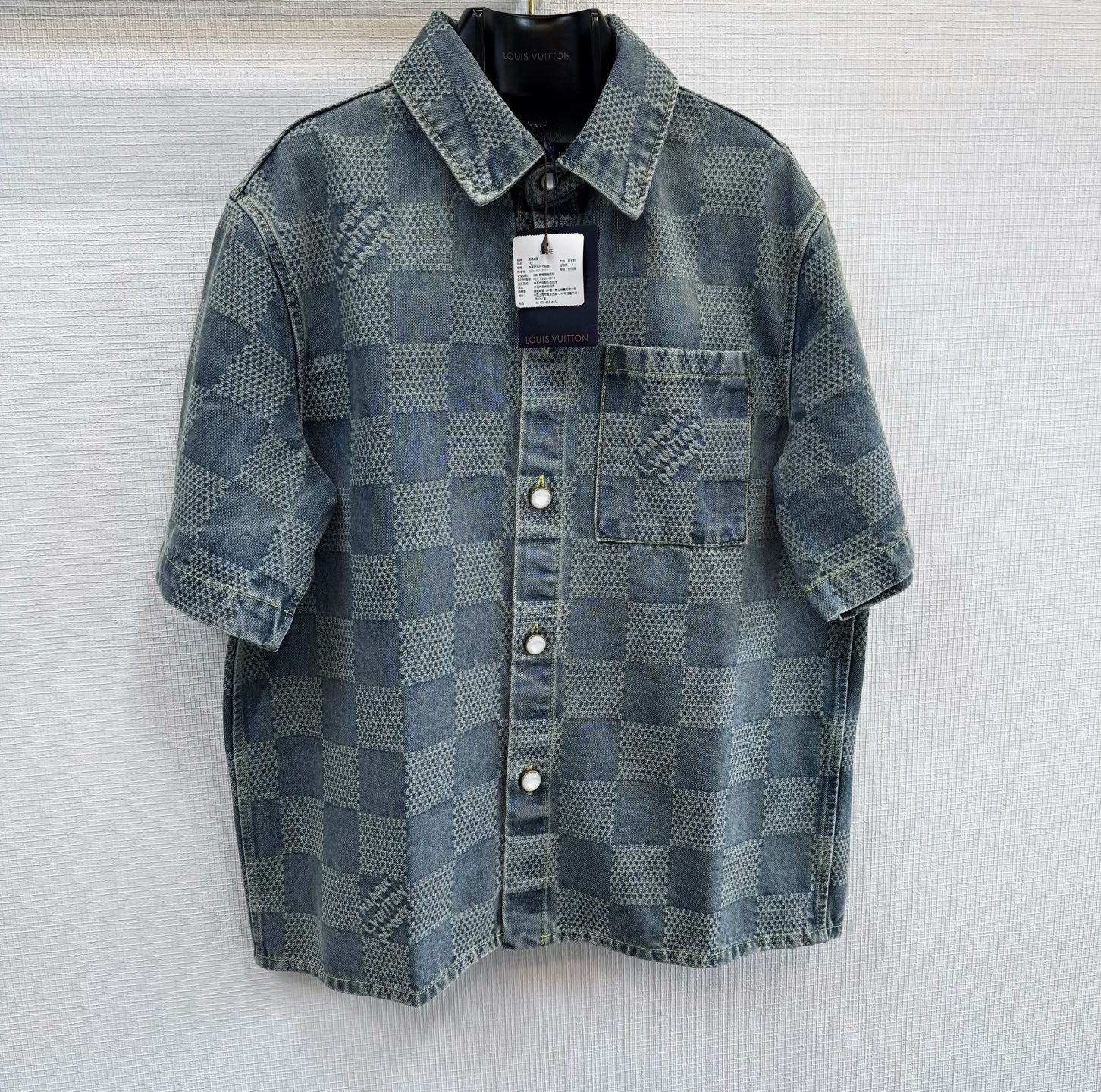 LV Checkered Denim Short-Sleeve Shirt
