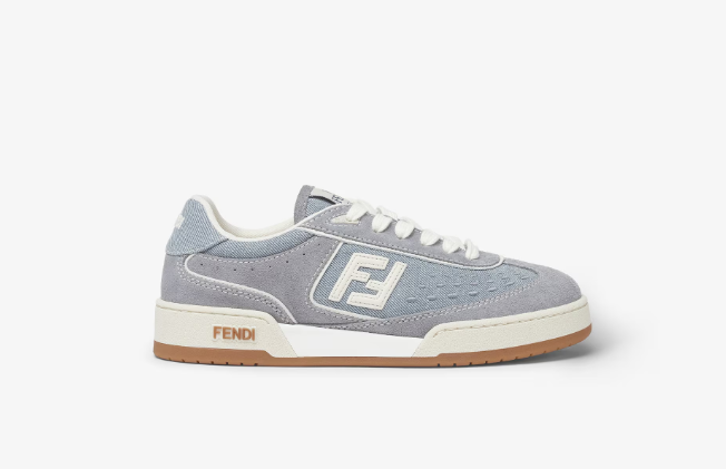 Fendi Match Light blue denim fabric and suede low tops