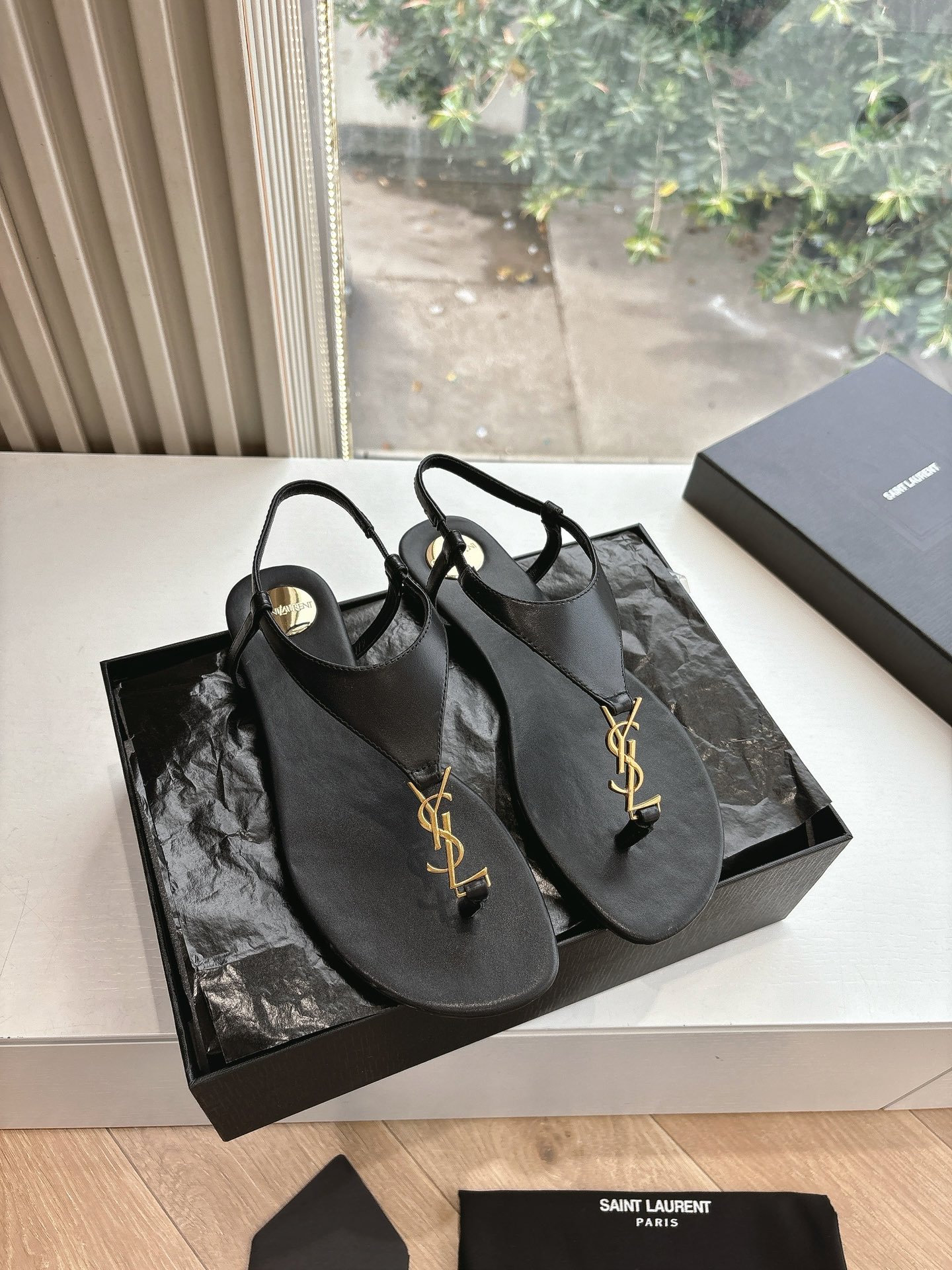 SAINT LAURENT Crystal Chain Peep-Toe Sandals