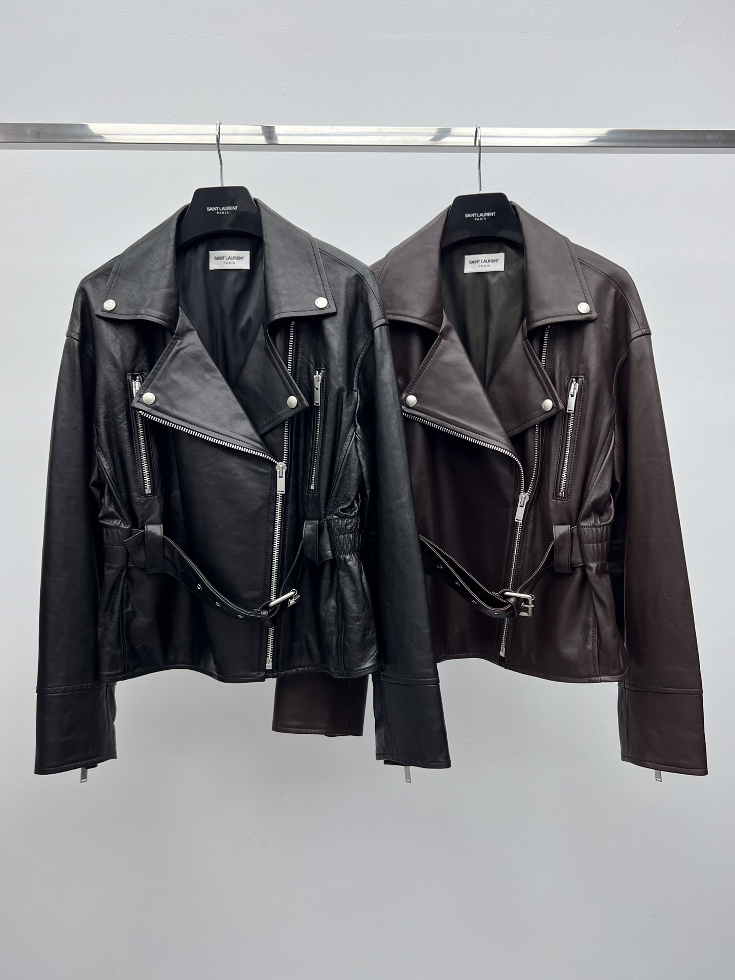Saint Laurent Waist-Cinched Leather Jacket