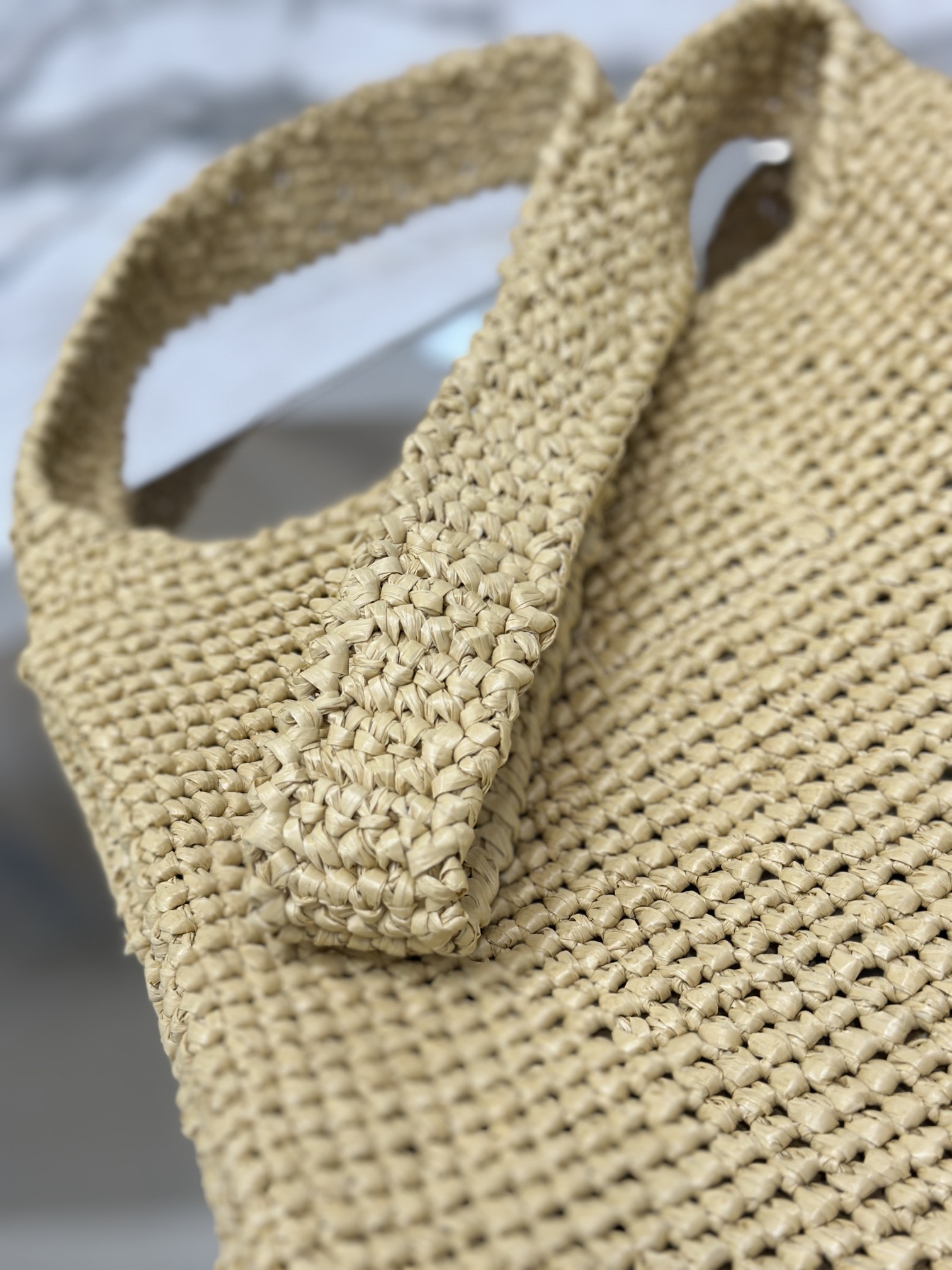 Prada Raffia Leather-Trimmed Tote